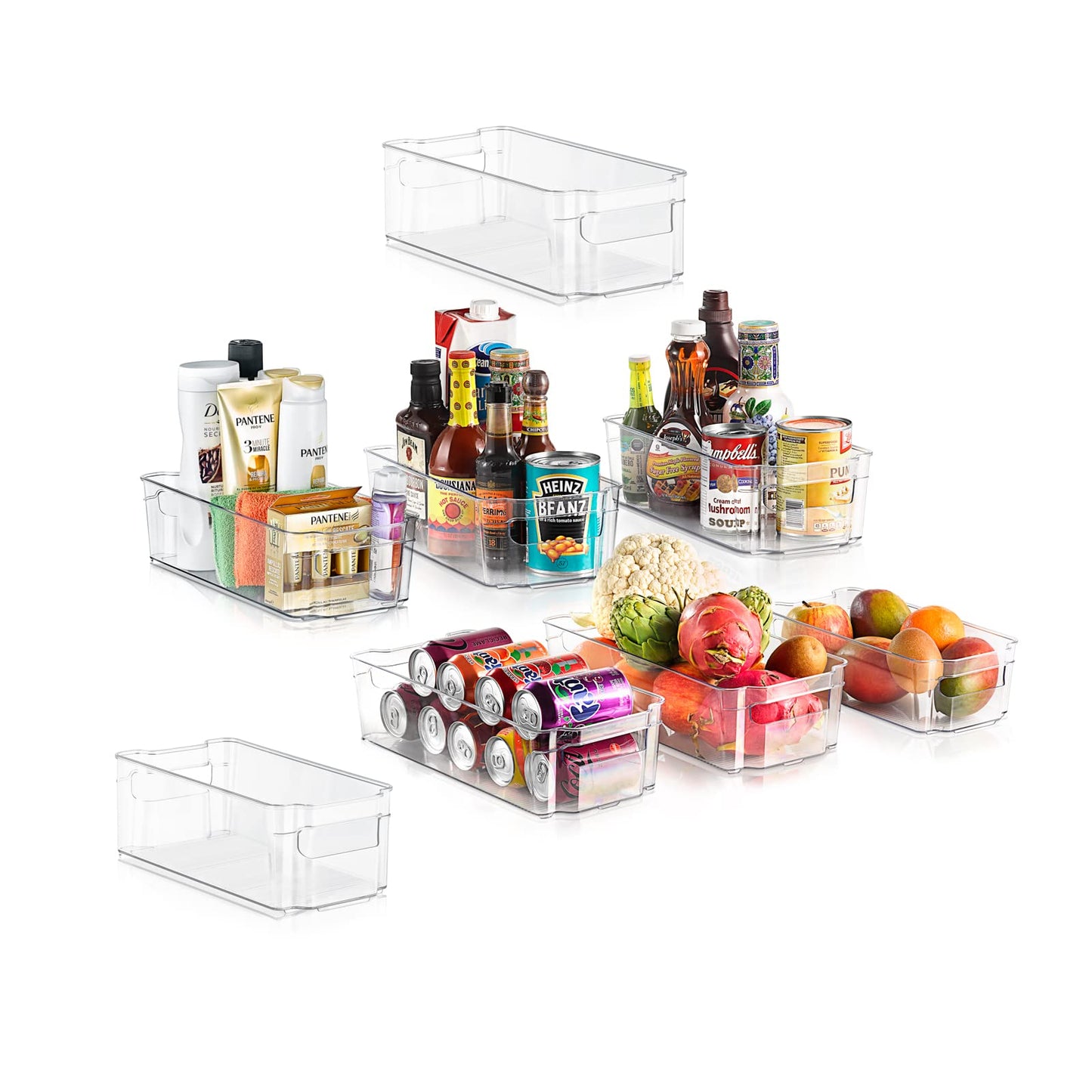 NutriChef 8-Piece Clear Refrigerator Organizer Bins – BPA-Free Fridge, Freezer, Pantry, Cabinet Storage Set (4 Wide & 4 Narrow Bins)