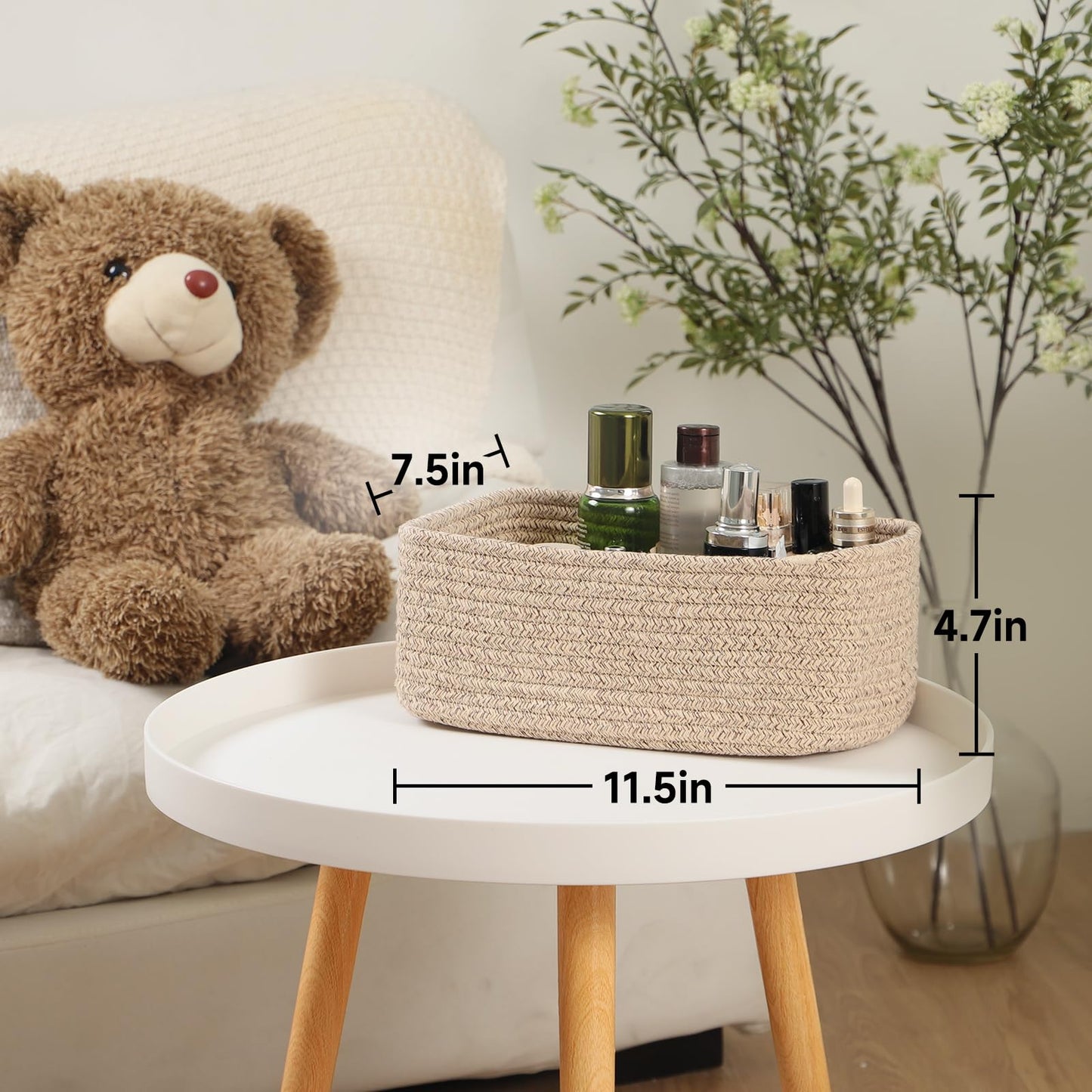 MiniArk Small Storage Baskets for Organizing | Closet Organizer Bins | Shelf Toy Basket | Woven Rope Baskets | Cube Decorative Box | Shallow Basket | 11.5x7.5x4.7” | 3 Packs Mixed Brown