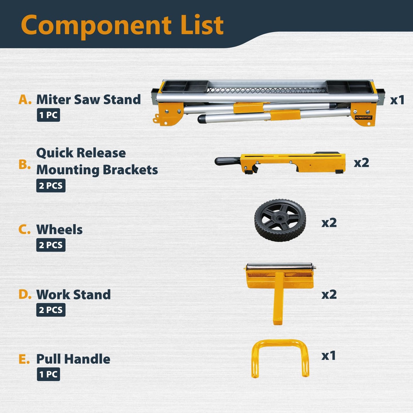 POWERTEC Miter Saw Stand w/Wheels, Collapsible and Portable Tool Stand with Systematic Tool Storage Trays, 330Lbs Load Capacity and Quick-Release Mounting Brackets, Miter Saw Accessories (MT4008VNEW)