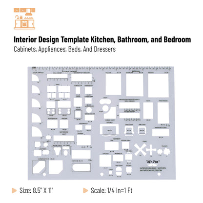 Mr. Pen- House Plan, Interior Design and Furniture Templates, Drafting Tools and Ruler Shapes for Architecture - Set of 3, Back to School Supplies