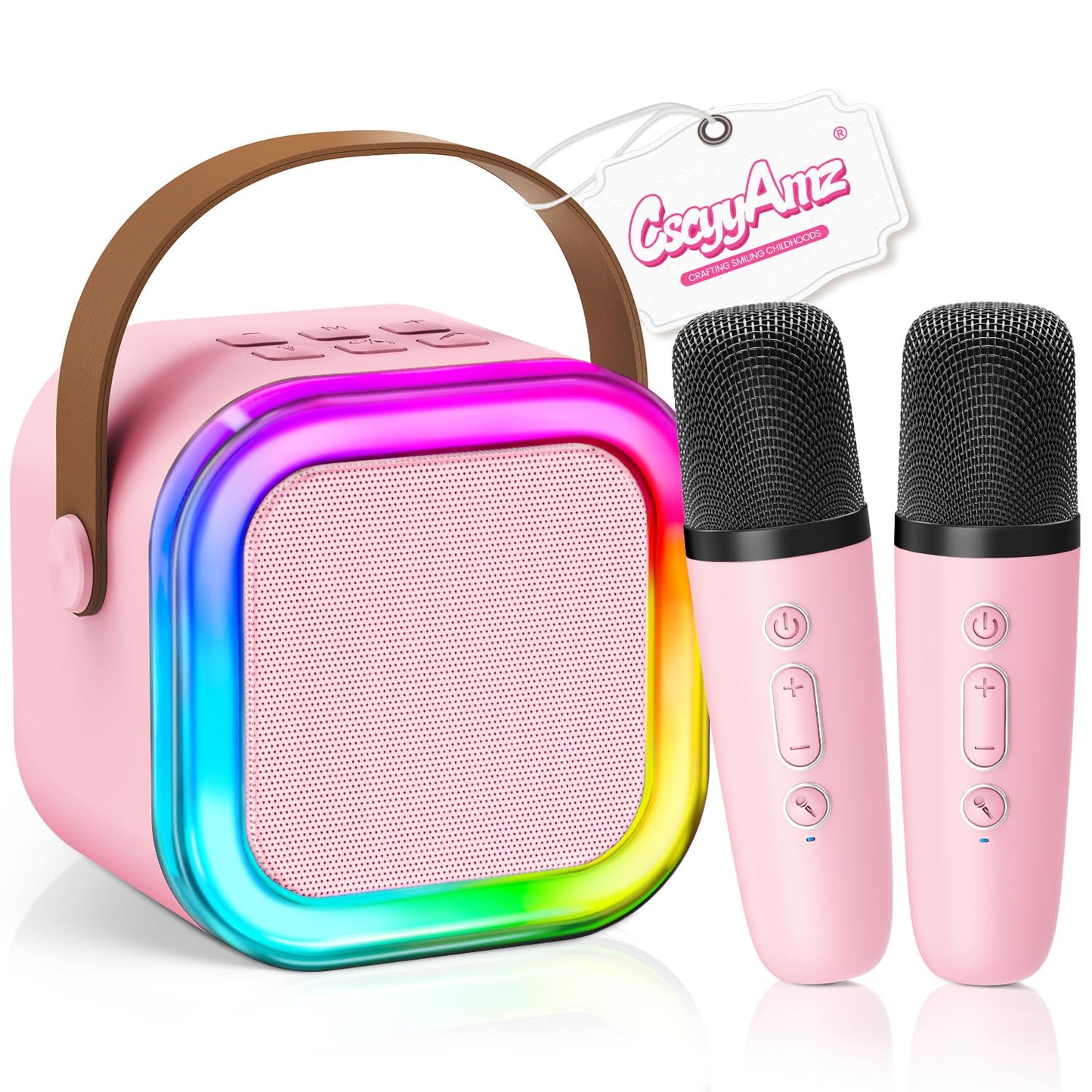 Mini Karaoke Machine for Kids Girls Boys - Birthday Gifts for Ages 4 5 6 7 8+ Year Old - 2025 New est - Portable Bluetooth Speaker with 2 Wireless Microphone - Kids' Instrument Accessories - Pink