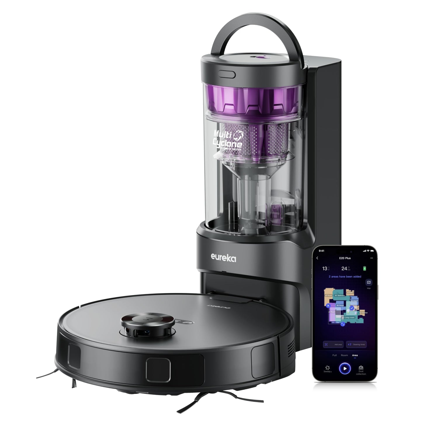 Eureka E20 Plus Robot Vacuum and Mop Combo, Robot Vacuum Cleaner with Bagless Self Emptying Station, 45-Day Capacity 8000Pa Suction and Anti Hair-Tangling Brush App Control LiDAR Navigation