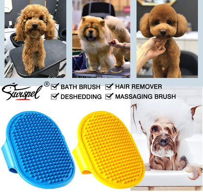 Kwispel Dog Grooming Brush, Pet Shampoo Bath Brush Shedding Soothing Massage Rubber Comb with Adjustable Ring Handle for Long Short Haired Dogs and Cats 2pcs