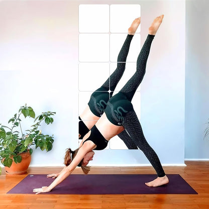 JUNEBRUSHS 4 Pack Self Adhesive Acrylic Mirror, 8 x 8 Inch Mirror Tiles,Flexible Plastic Mirror Sheets Wall Stickers,2MM Thick Mirrors