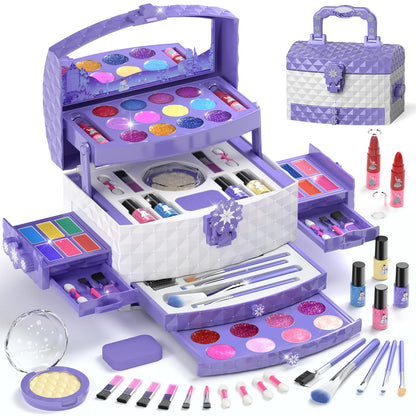 PERRYHOME Kids Makeup Set for Girl 56 Pcs Washable Real Cosmetic, Non-Toxic Frozen Toys Toddler Makeup Kit, Princess Dress up Christmas & Birthday Girl Gift for 3 4 5 6 7 8 9 10 11 12 Year Old Girls