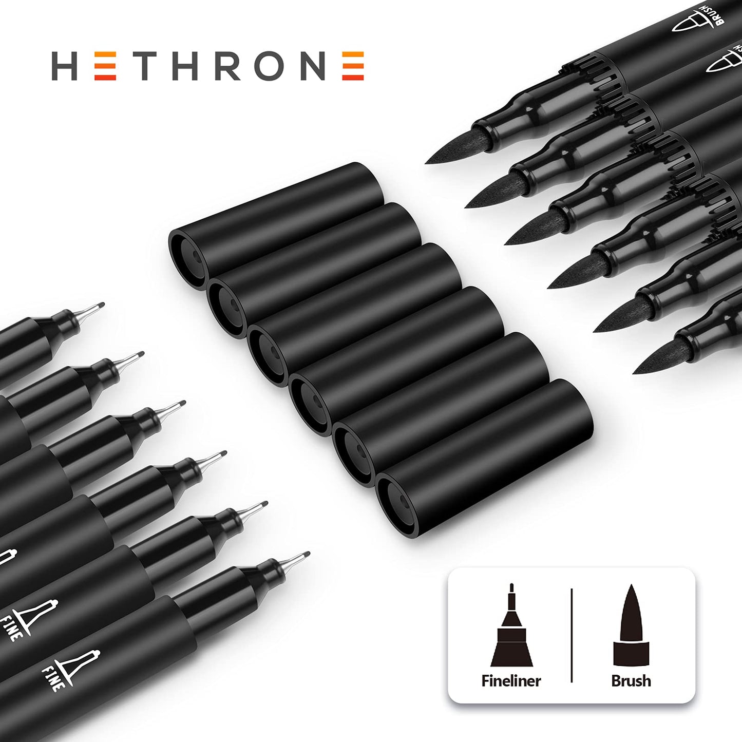 Hethrone Black Markers for Drawing - Brush Pens with Felt Tips for Artists - Calligraphy Pens, 12 Pack