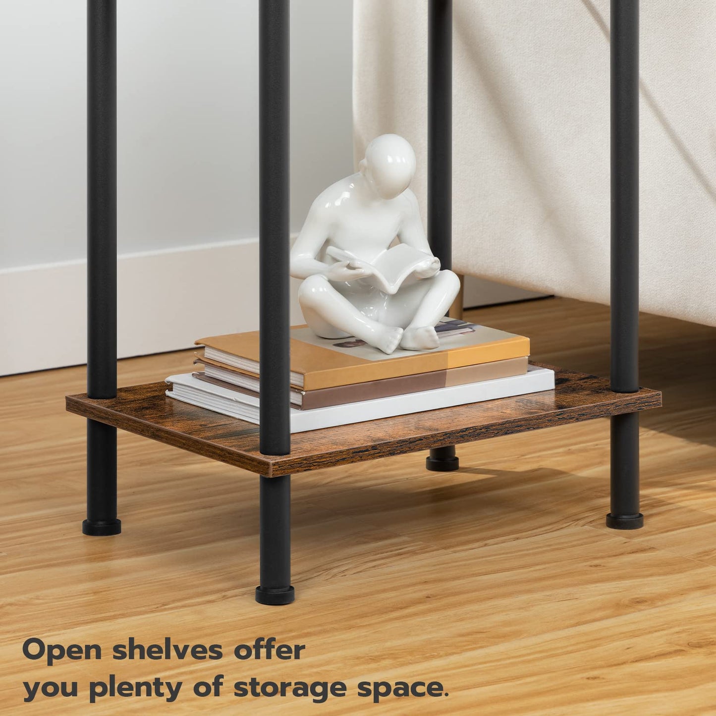 HOOBRO Side Table with Charging Station, End Table with USB Port and Outlet, Nightstand with 2-Layer Storage Shelves for Small Spaces, Living Room, Bedroom, Stable Frame, Rustic Brown BF09UBZ01