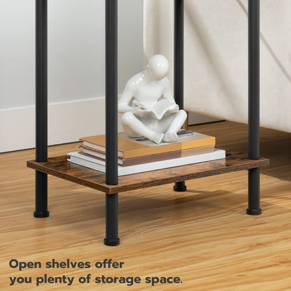 HOOBRO Side Table with Charging Station, End Table with USB Port and Outlet, Nightstand with 2-Layer Storage Shelves for Small Spaces, Living Room, Bedroom, Stable Frame, Rustic Brown BF09UBZ01