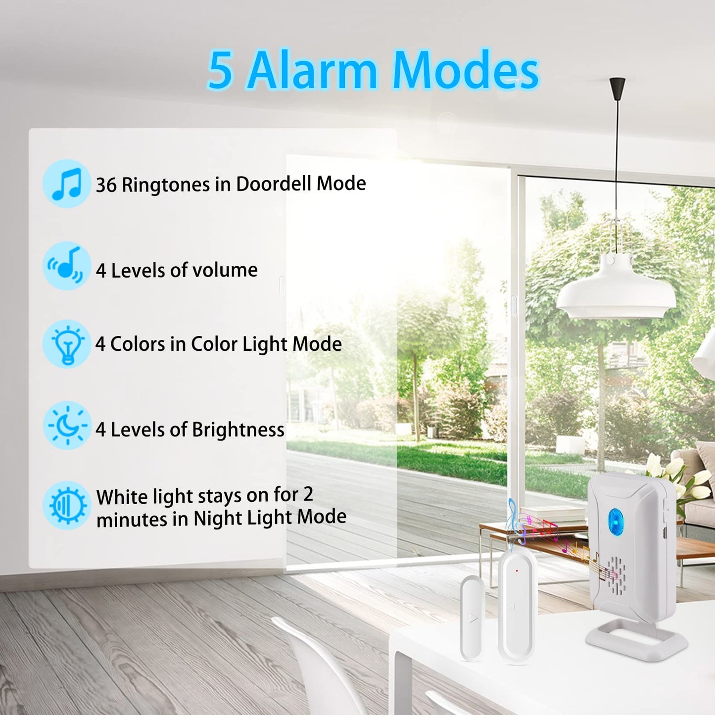 GREENCYCLE Door Chime, Wireless Door Open Chime, Door Open Contact Alarm Rechargeable, Door Sensor with Adjustable Volume, 600ft Range, 36 Chimes and Mute Mode LED Flashing, for Home/Office/Store