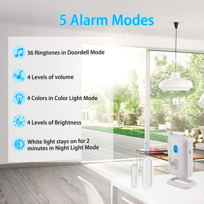 GREENCYCLE Door Chime, Wireless Door Open Chime, Door Open Contact Alarm Rechargeable, Door Sensor with Adjustable Volume, 600ft Range, 36 Chimes and Mute Mode LED Flashing, for Home/Office/Store