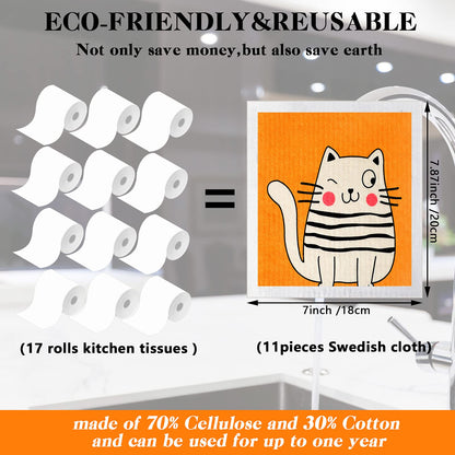 Patelai 6 Pieces Cat Swedish Kitchen Dish Towels Kitchen Cloths Reusable Sponge Cleaning Absorbent Dish Cloth No Odor Cat Hand Towel Quick Drying Washable Cleaning Wipes