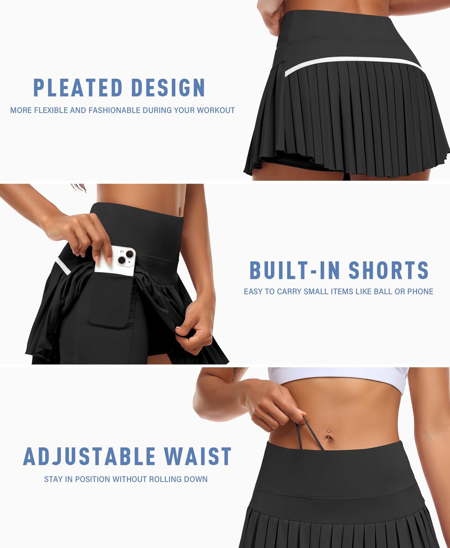 JoyGirl Pleated Tennis Skirt for Women with Shorts High Waisted Golf Skort Mini Skirt Workout Athletic Skorts Skirts with Pockets (Black,Small)