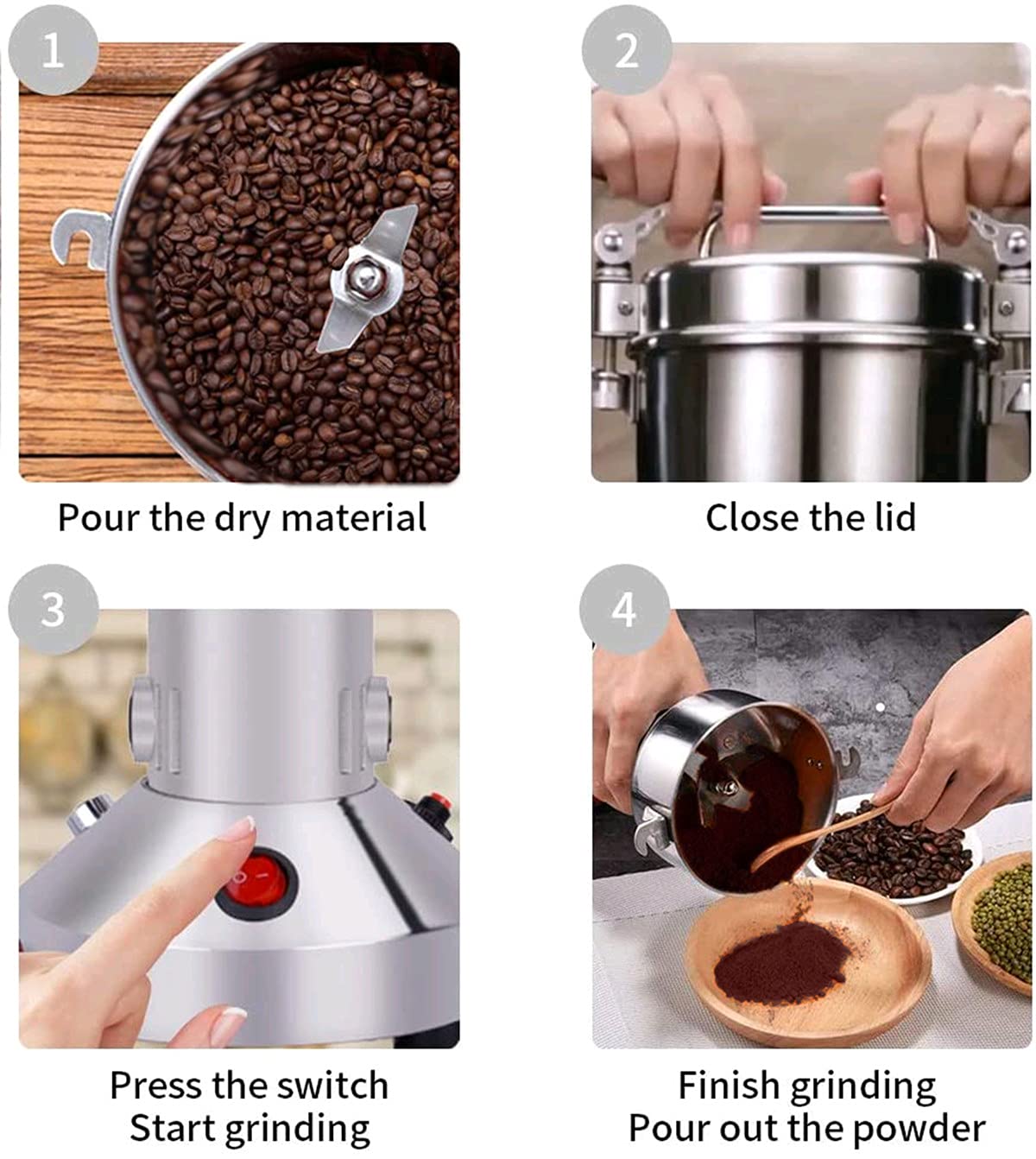 Grain Mill 150g High Speed Food Electric Stainless Steel Grinder Mill Seeds Flour Nut Pill Wheat Corn Herbs Spices & Seasonings Grinder Dry Grain Powder Machine