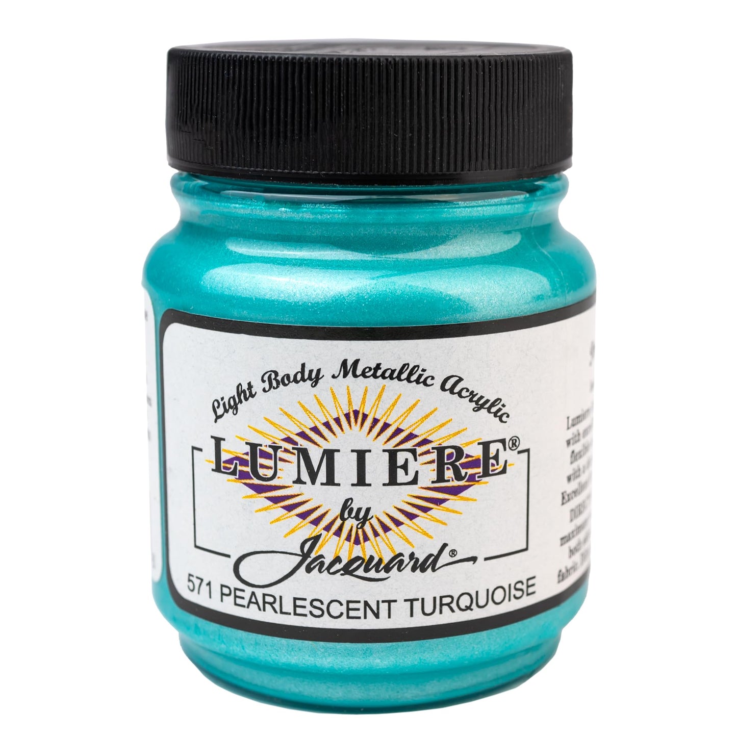 Jacquard Lumiere 2.25oz Fabric Paint Pearlescent Turquoise - Metallic Paint for Fabric Leather Canvas Paper and Wood - Light-bodied Metallic Acrylic Paint - Lightfast & Vibrant Metallic Acrylic Paints