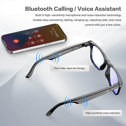 AI Smart Glasses, Bluetooth Glasses with 163 Translation, Anti-Blue Light Glasses for Men Women, 7 Day Ultra-Long Standby, UV Protection, Waterproof, Wireless Music & Calls, Voice Control Glasses