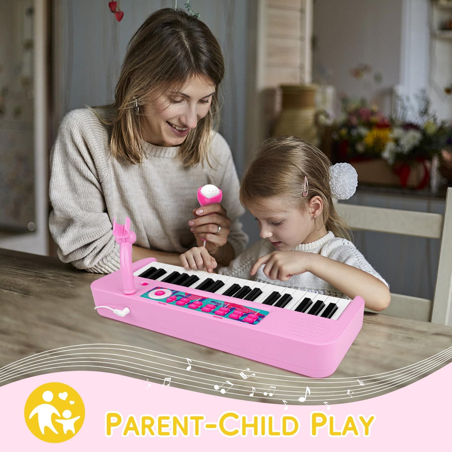Amy&Benton Birthday Gift for 3 4 5 6 7 Year Old Girls Piano Toy with Stood for Girls 3-5 Pink Music Keyboard Toy 37 Keys with Chair