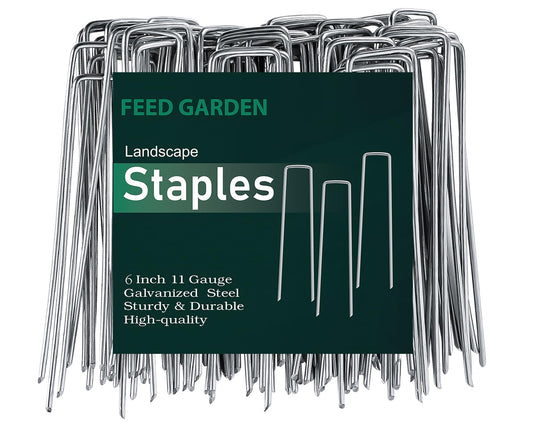 FEED GARDEN 6 Inch 50 Pack Hot-dip Galvanized Landscape Staples Plant Cover Stakes 11 Gauge Tent Stakes Garden Stakes Landscaping Fabric SOD Pins Yard Stakes for Decoration Weed Barrier Fabric