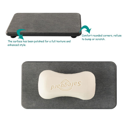 NiuYichee 2 Pcs Water Absorbing Stone Trays, Kitchen/Bathroom Sink Soap Dish, Diatomite Tray Used for Hand Soap & Cosmetic Bottles in The Modern Home, 3.15" W x 6.3" L, Dark Gray