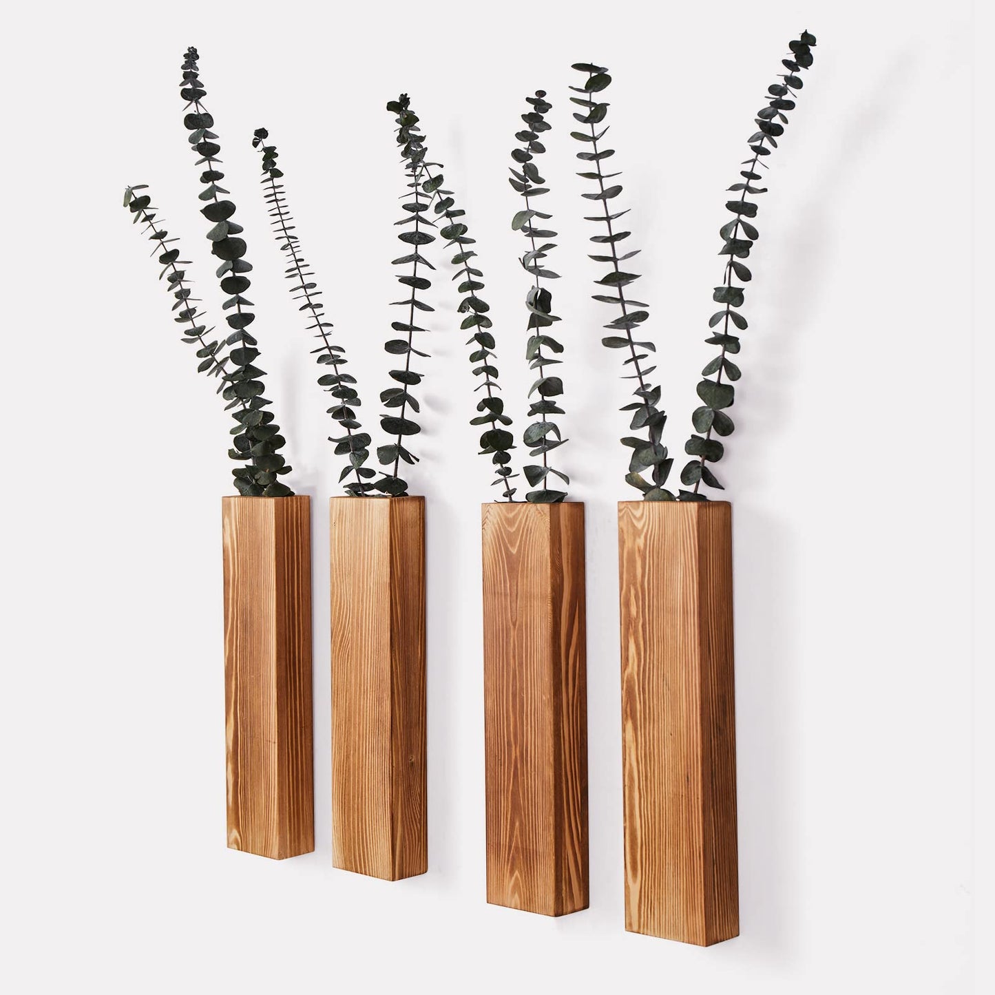 Mokof 4-Pack Wood Wall Planters for Fake Plants and Dried Flowers Stems, 12" Slim Modern Wooden Vases Wall Decor for Living Room, Bedroom, Bathroom, Apartment
