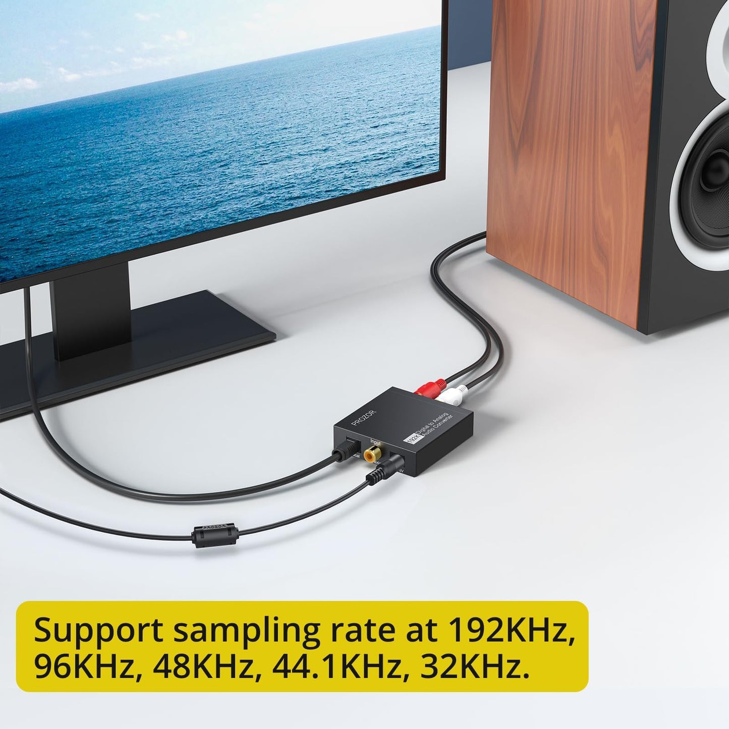 PROZOR 192KHz Digital to Analog Audio Converter DAC Digital SPDIF Optical to Analog L/R RCA Converter Toslink Optical to 3.5mm Jack Adapter for PS3 HD DVD PS4 Amp Apple TV Home Cinema