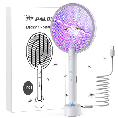 PALONE Electric Fly Swatter 4000V Bug Zapper Racket 2 in 1 Fly Swatter with 1200mAh Battery Rechargeable Mosquito Killer Lamp with 3 Layers Safety Mesh for Indoor and Outdoor