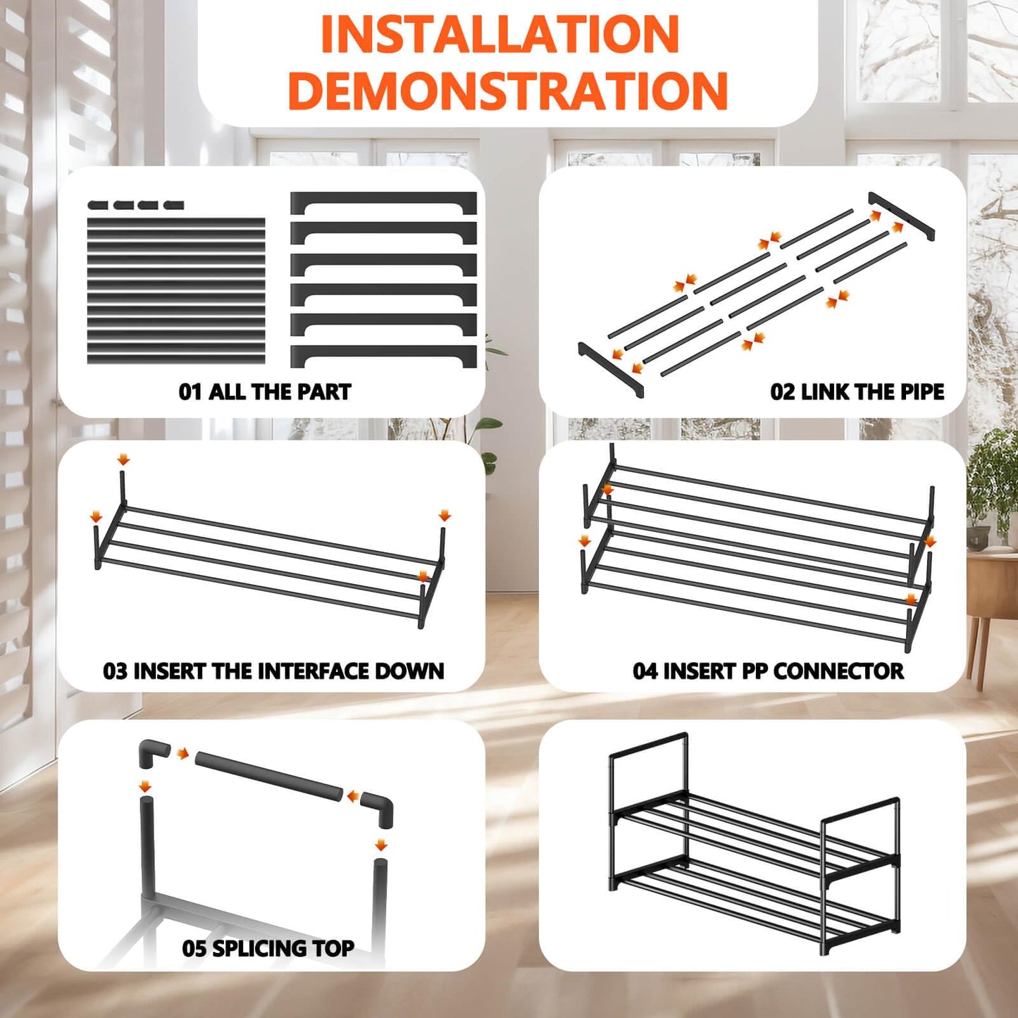 Hsscblet 2 Tier Metal Shoe Rack,Adjustable Shoe Shelf Storage Organizer,Stackable Boot & Shoe Storage,for Entryway,Hallway,Closet,Black