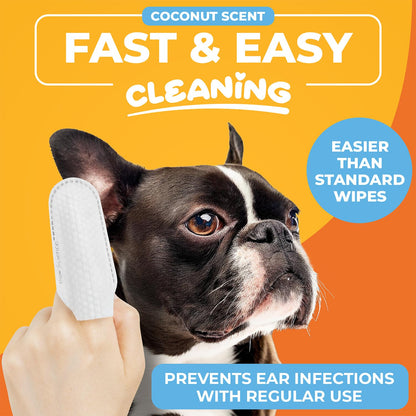 Paw Science Dog Ear Cleaner Wipes – Finger Wipes for Dogs & Cats – Cleaning, Soothing, & Deodorizing Itchy Ears – Pet Ear Relief Solution (Coconut)
