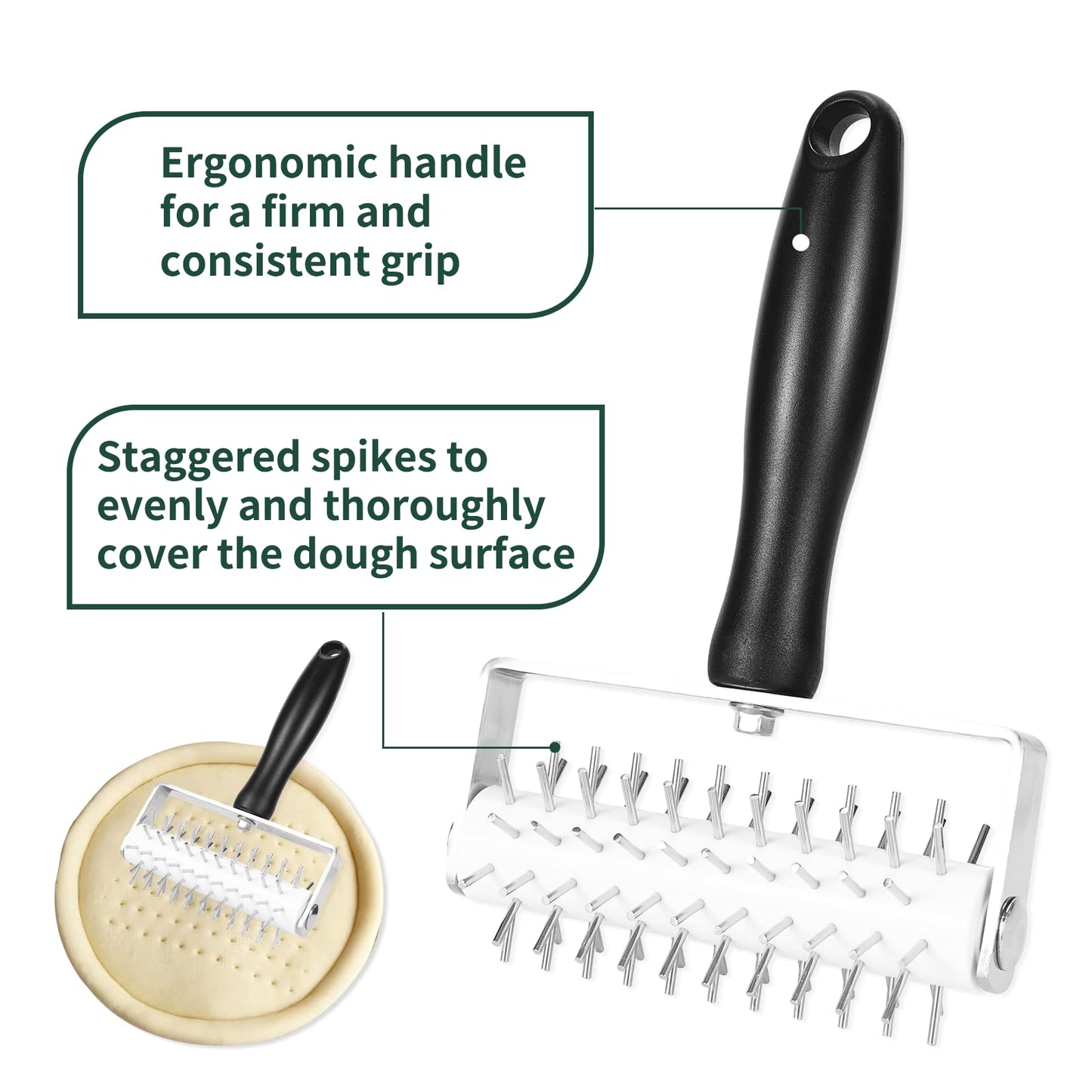 Pizza Dough Docker, Premium Dough Roller with Stainless Steel Spikes, Sturdy Pizza Docking Tool that Prevents Dough from Blistering, Time-Saver for Making Pizza Cookie Pie Pastry