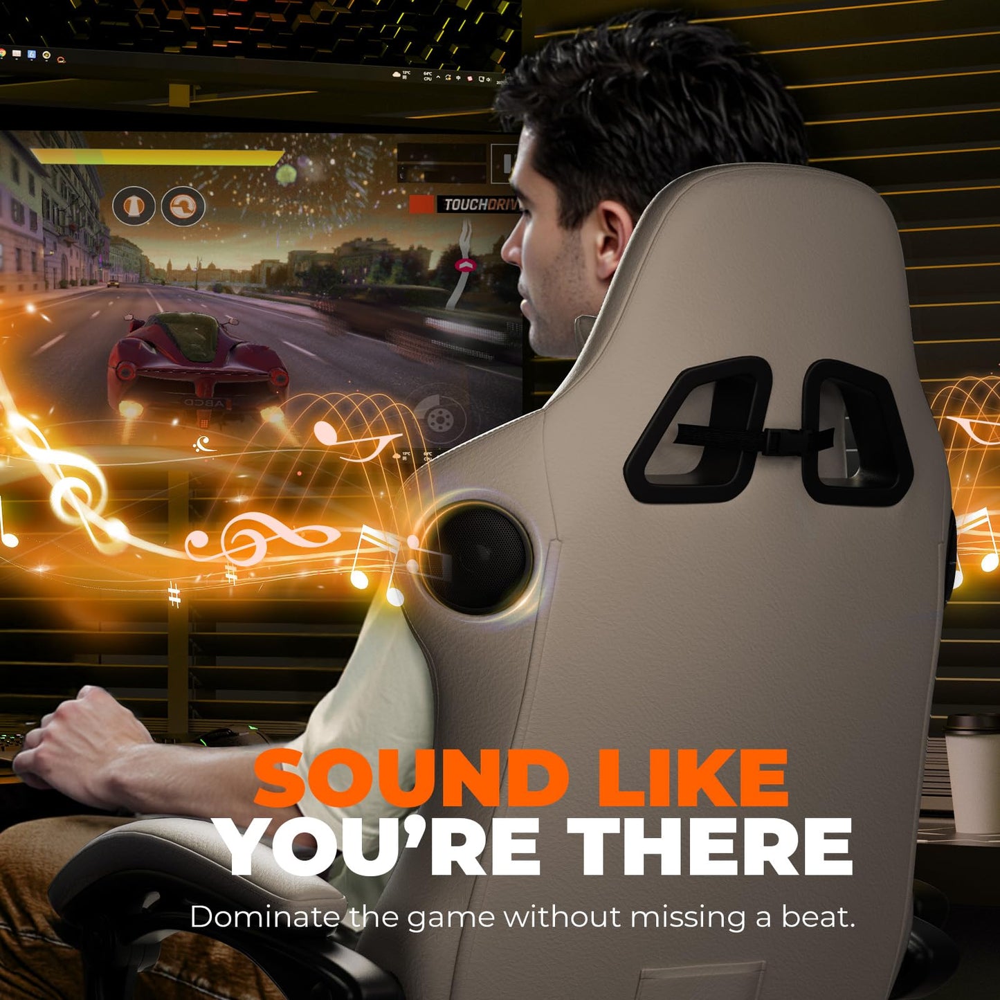 GTPLAYER Gaming Chair with Speakers, Video Game Chairs with Footrest, PC Gamer Chairs for Adults - Padded High Back Ergonomic Reclining Silla Gamer, Linkage Armrest, Ace Pro, Ivory New