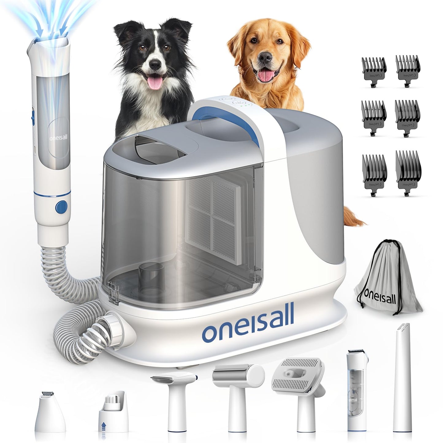 oneisall Dog Grooming Vacuum, 13000Pa Powerful 3L Dust Cup Pet Grooming Vacuum with Dog Clippers & Shedding Brush 7 Dog Grooming Kit, 3L Dust Cup, Super Quiet, 3 Suction Levels, BM3