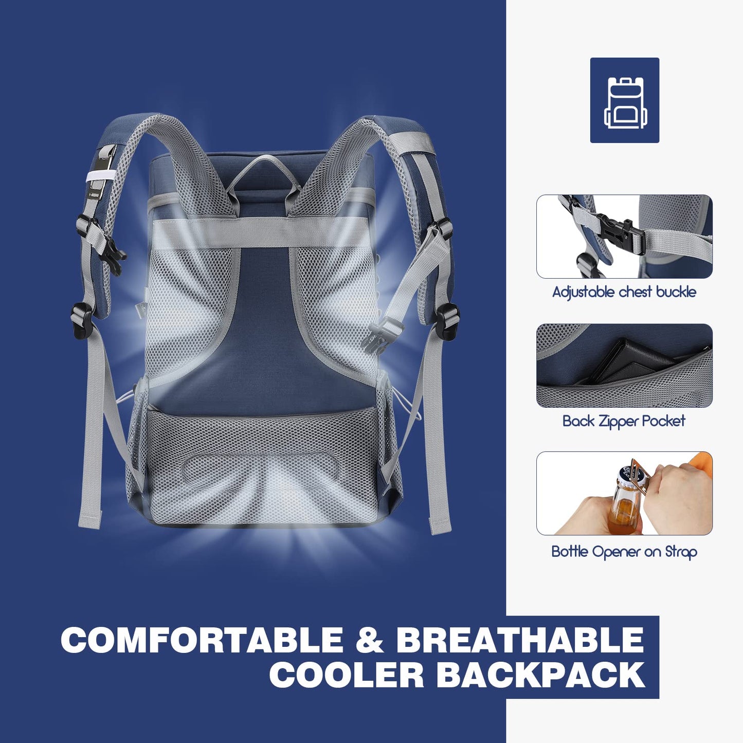 Maelstrom Cooler Backpack,50 Can Backpack Cooler Leakproof,Insulated Soft Cooler Bag,Camping Cooler,Beach Cooler,Ice Chest Backpack,Lightweight Travel Cooler Lunch Backpack for Hiking,Shopping,Blue
