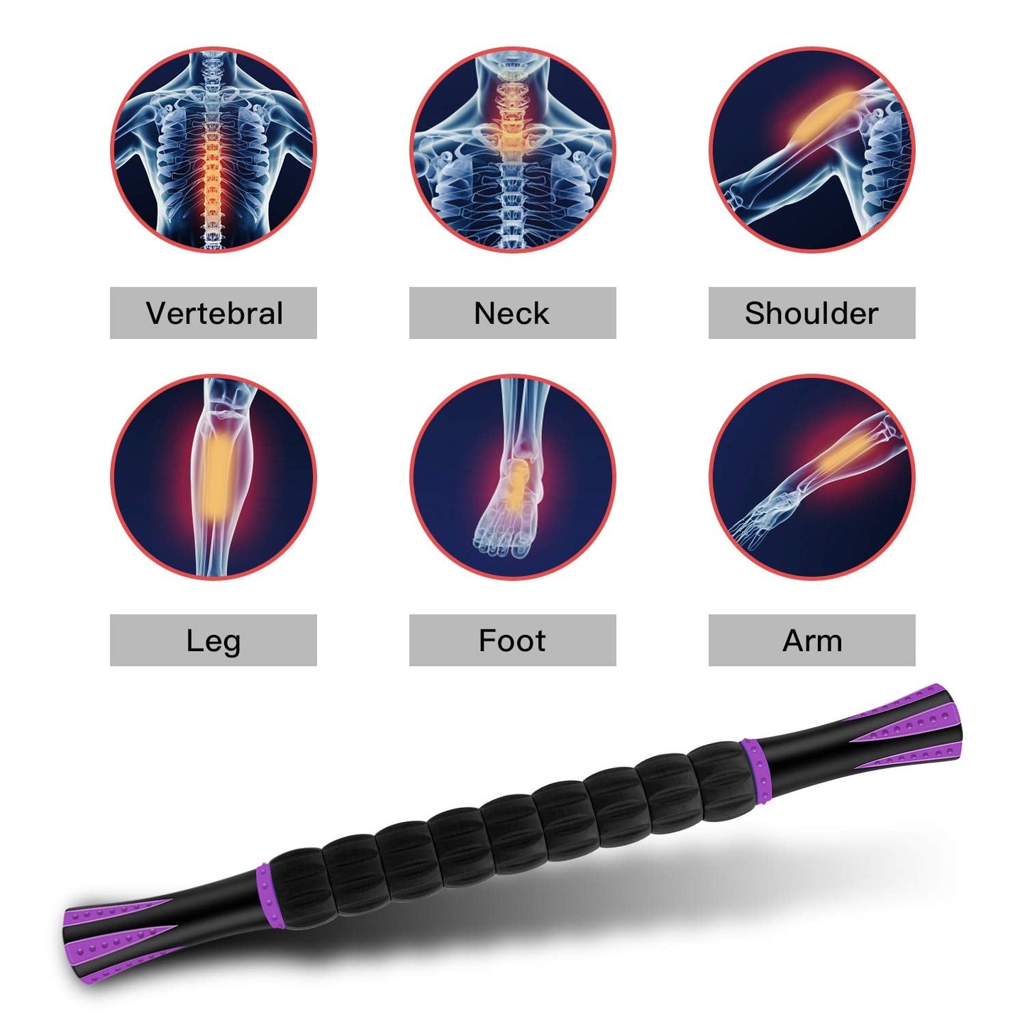 MZDXJ Muscle Roller Massage Roller Stick for Athletes, Help Reducing Muscle Soreness Cramping Tightness Leg Arms Back Calves Muscle Massager（Purple Black- 18 inch）