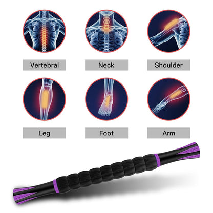 MZDXJ Muscle Roller Massage Roller Stick for Athletes, Help Reducing Muscle Soreness Cramping Tightness Leg Arms Back Calves Muscle Massager（Purple Black- 18 inch）