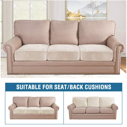 H.VERSAILTEX Velvet Stretch Couch Cushion Cover Plush Cushion Slipcover for Chair Loveseat Sofa Cushion Furniture Protector Seat Cushion Sofa Cover (3 Piece Sofa Cushion Covers, Ivory)