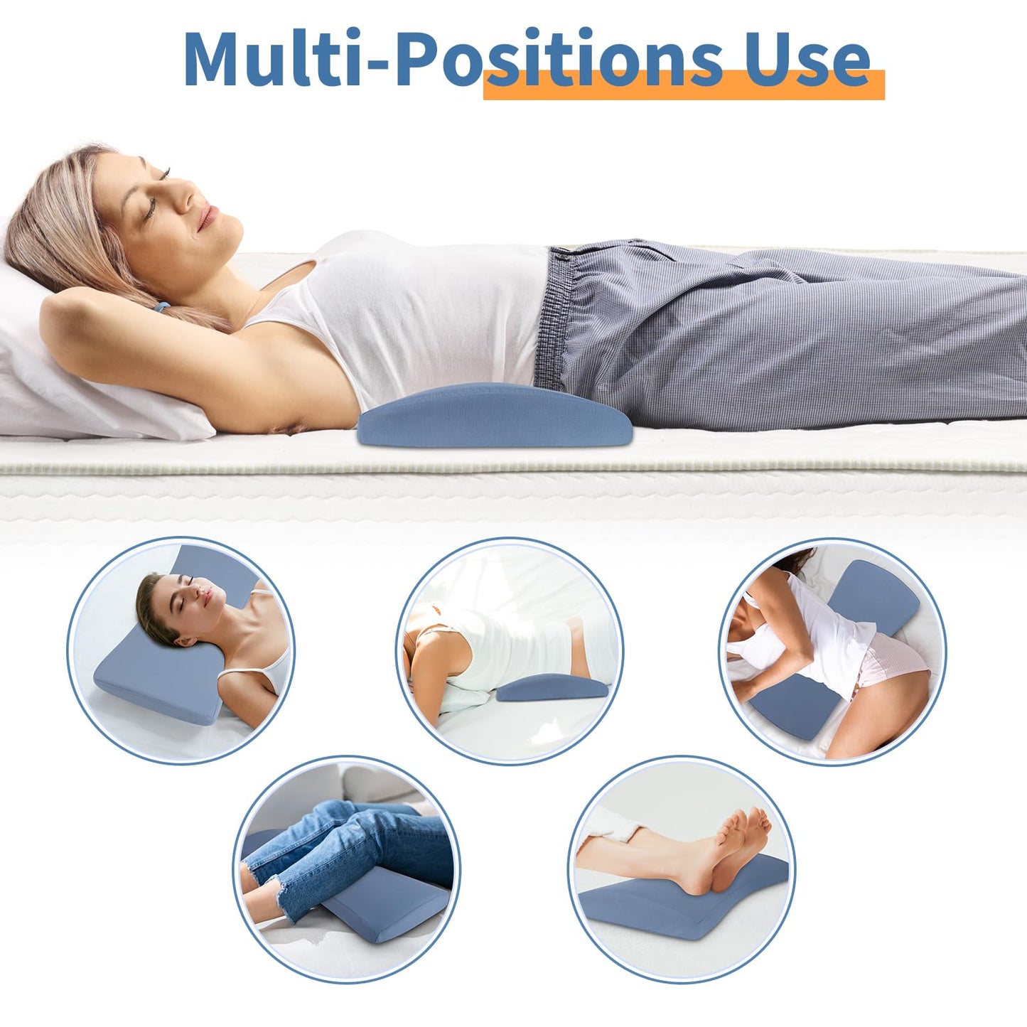 Lumbar Support Pillow for Bed Relief Back Pain: Lower Back Pillow for Sleeping - Memory Foam Waist Pillow - Back Wedge Bolster Pillow for Side, Back&Stomach Sleepers - Bed Rest Pillow for Car, Sofa