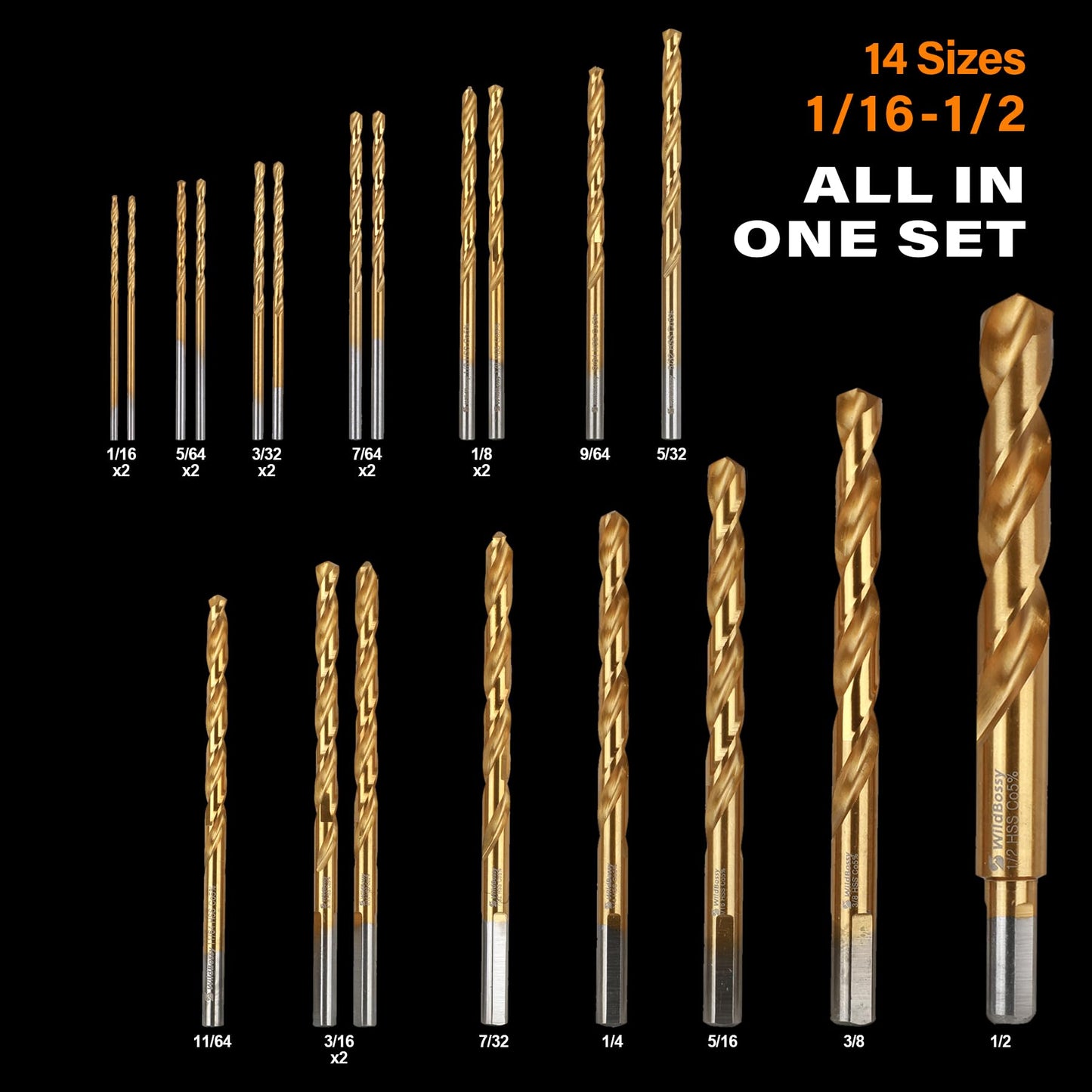 M35 Cobalt Drill Bit Set 20PCS(1/16"-1/2") High Speed Steel Jobber Length Drill Bit Kit for Hardened Metal with Index Storage Case