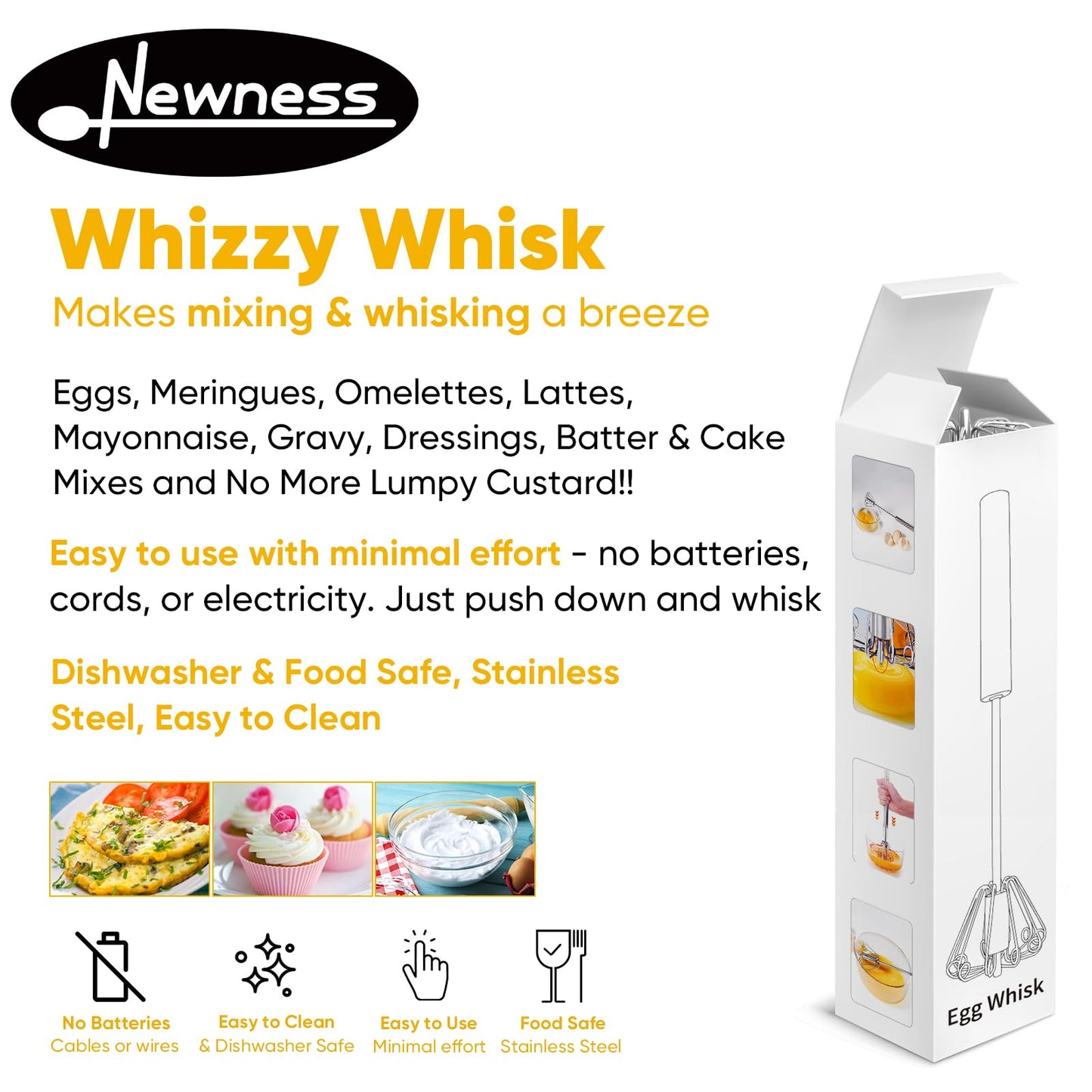 Newness Stainless Steel Whisk Blender for Home - Versatile Tool for Egg Beater, Milk Frother, Hand Push Mixer Stirrer - Kitchen Utensil for Blending, Whisking, Beating & Stirring