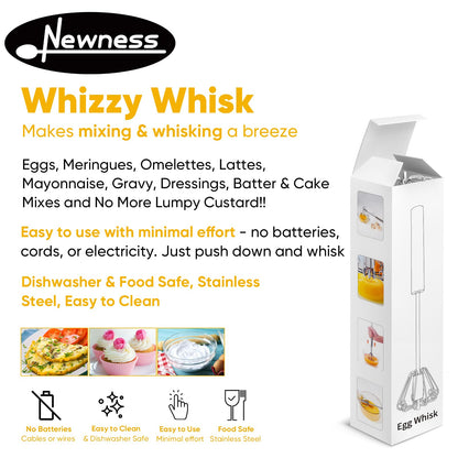 Newness Stainless Steel Whisk Blender for Home - Versatile Tool for Egg Beater, Milk Frother, Hand Push Mixer Stirrer - Kitchen Utensil for Blending, Whisking, Beating & Stirring