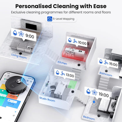Proscenic Q8 Max Robot Vacuum Mop with Self-Empty Station, 6000Pa 200Min Robotic Vacuum with Lidar Navigation, 5 Real-Time Mapping, WiFi/Alexa/APP Remote Control Robot Hoover for Floor Carpet Pet Hair