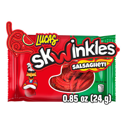 Lucas Salsagheti Watermelon Flavored Hot Candy Strips and Tamarind Sauce, 0.84 oz - 12 Pieces Pack for Treats, Snack, Parties, Piñatas,0.84 Ounce (Pack of 12)