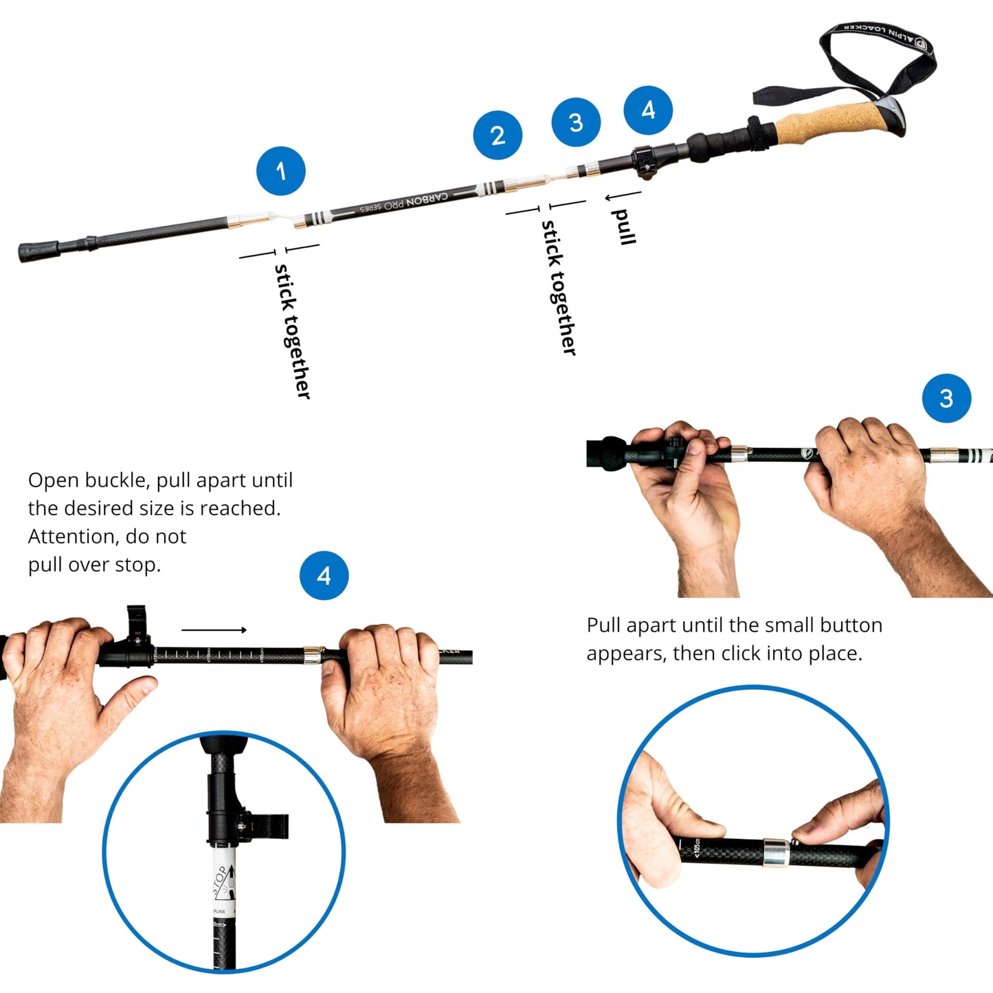 ALPIN LOACKER Collapsible Trekking Poles for Hiking I Carbon Hiking Poles Ultra Lightweight I Adjustable Trekking Poles for Women and Men with Cork Grip, 45-53 inches