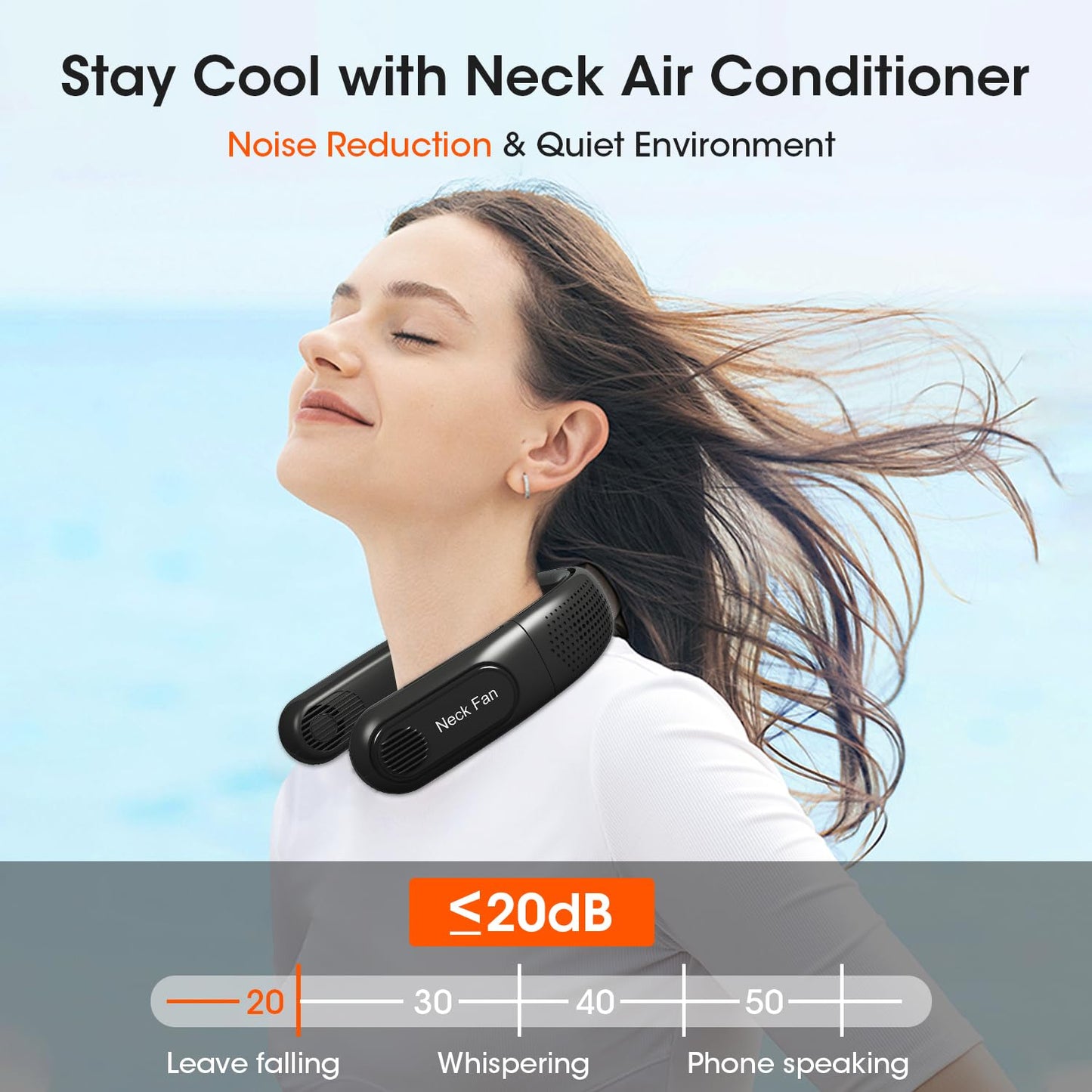 OLV Rechargeable 4 Turbo 6000mAh Portable Neck Fan - 360 Cooling Airflow, 3 Speeds, LED Battery Display, Foldable, Bladeless - Personal Fan for Work, Travel, Outdoor Activities - Black