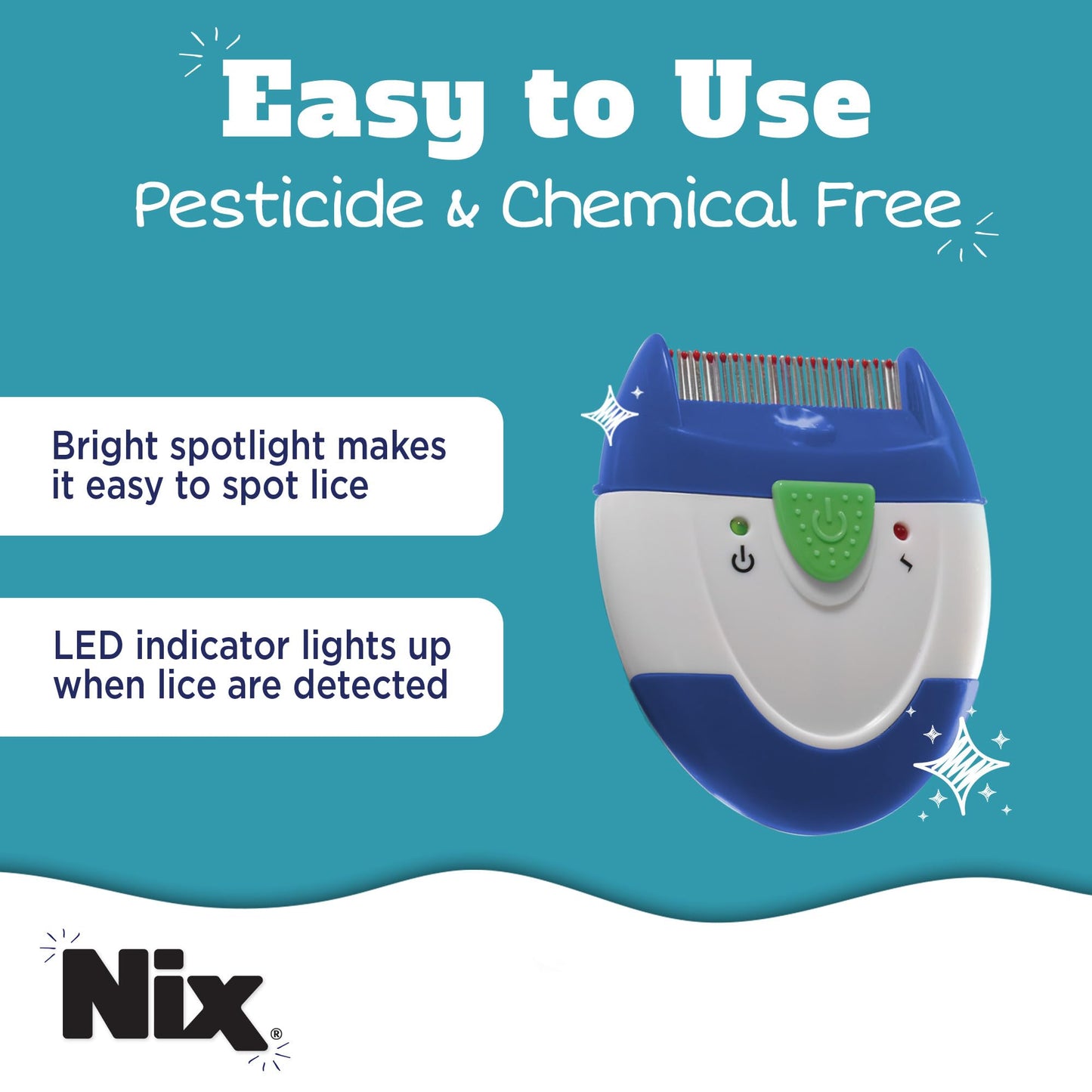 Nix Electronic Lice Comb, Instantly Kills Lice & Eggs and Removes From Hair