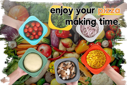 KEVJES Stackable Silicone Artisan Pizza Dough Proofing Boxes Proving Containers with Lids pizza making accessories-4 pack-500ml portion (Green)