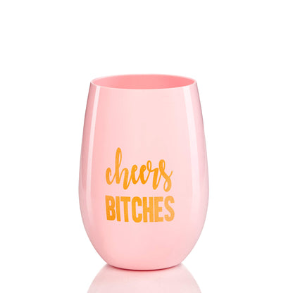 Loco Llama Bridesmaid Proposal Wine Glasses and Bridal Party Gifts - 100% Unbreakable Tritan Plastic with Gold Foil Accents - 16 ounces (Pink Cheers Set, 4)
