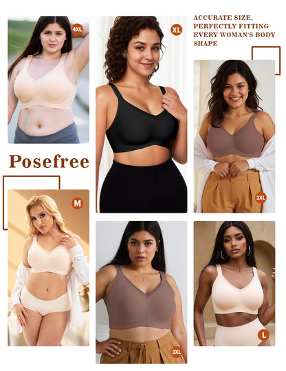 PoseFree Womens Wireless Bras Supportive Tshirt Bra No Underwire Seamless Push Up V Mesh Comfortable Bralette Everyday Bras Coffee XL