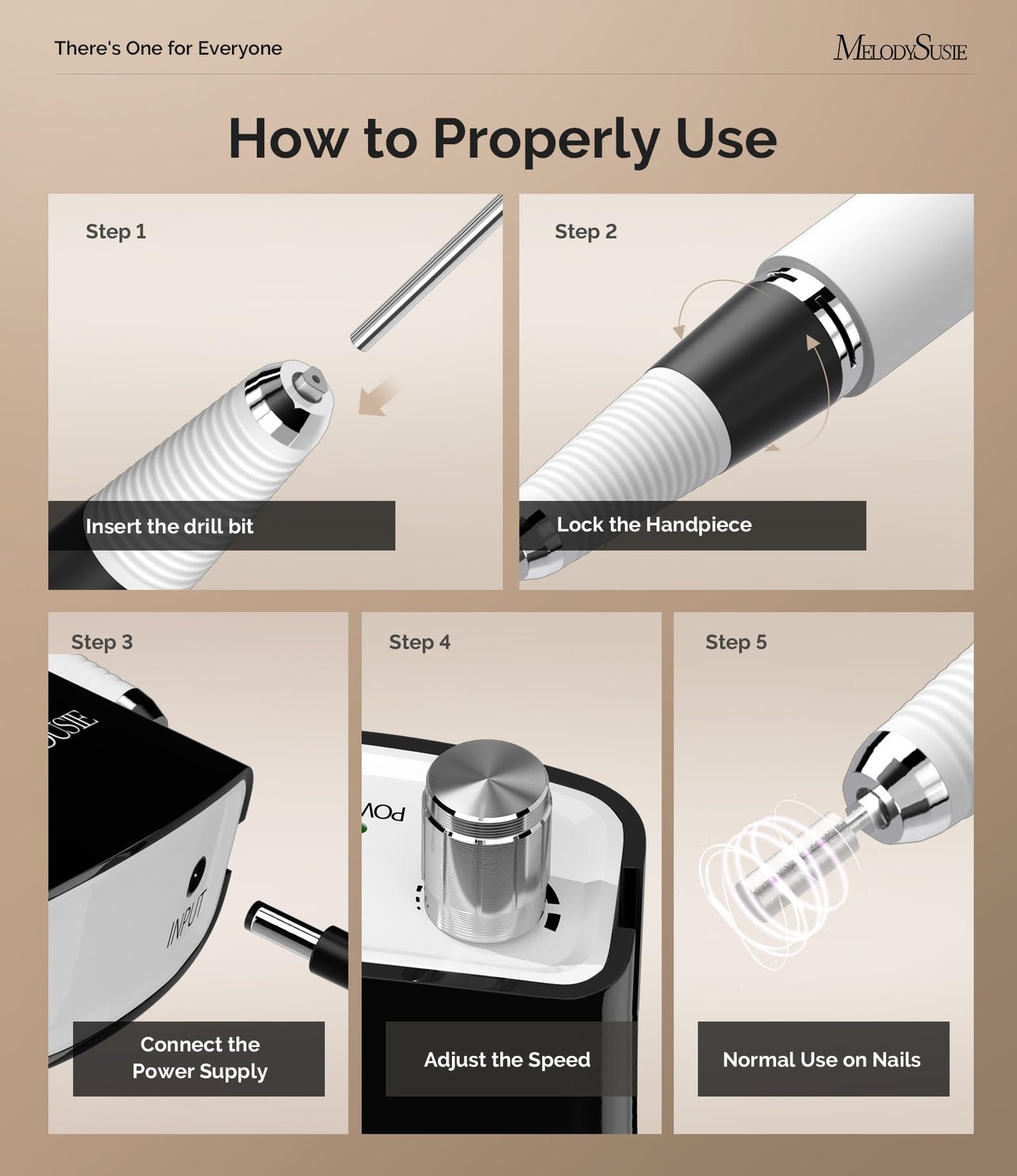 MelodySusie Professional Nail Drill, 30000 RPM Rechargeable Portable Nail Drills, Cordless Electric Nail File Machine with Bits Kit and 106 Sanding Bands, SC300I Black