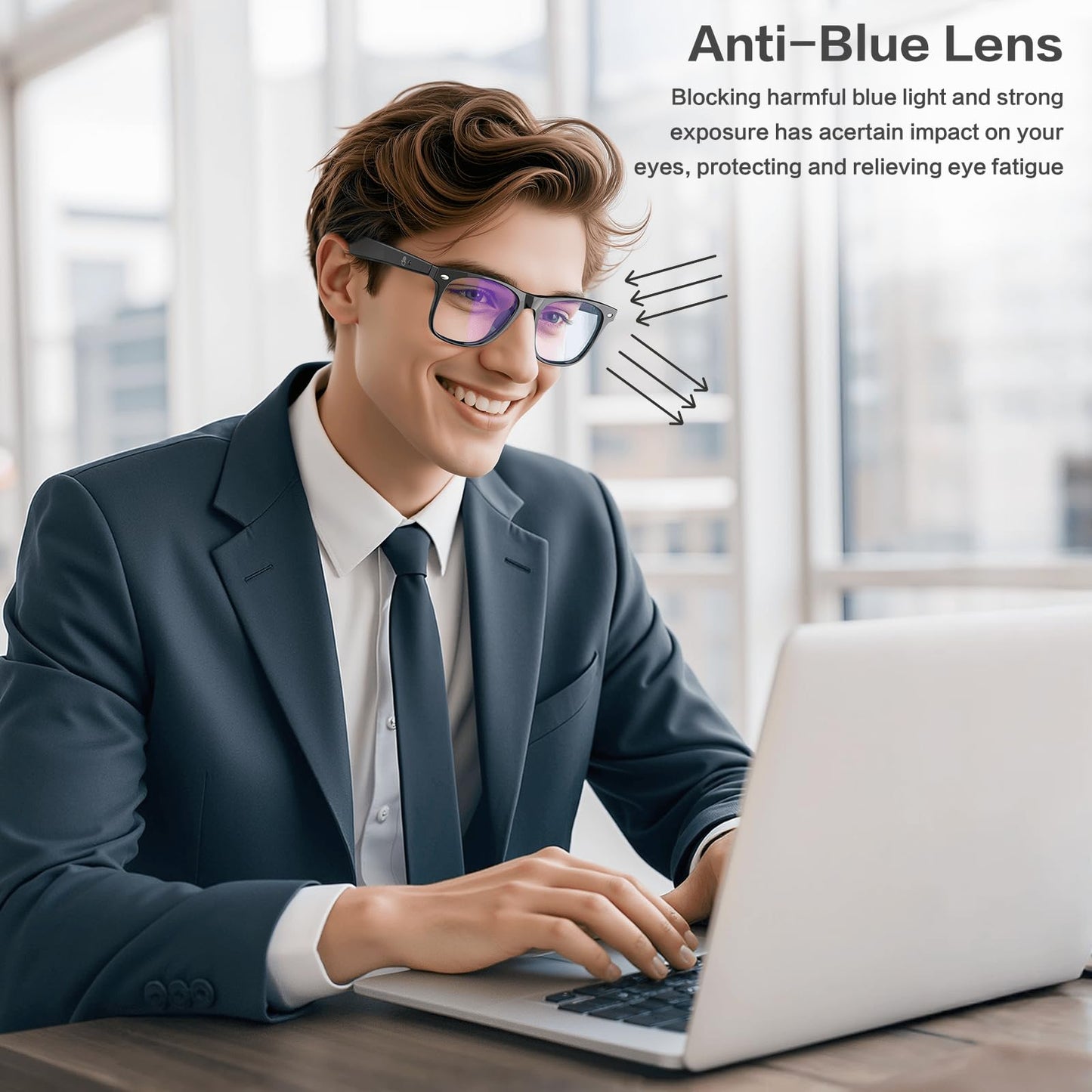 AI Smart Glasses, Bluetooth Glasses with 163 Translation, Anti-Blue Light Glasses for Men Women, 7 Day Ultra-Long Standby, UV Protection, Waterproof, Wireless Music & Calls, Voice Control Glasses