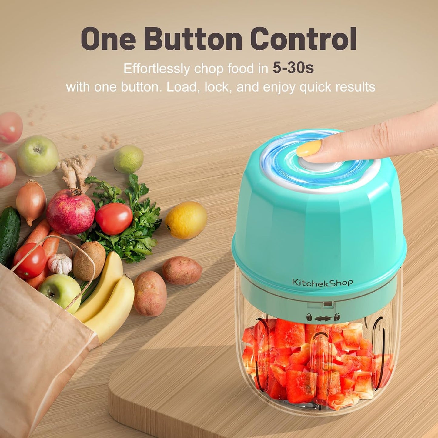 Rechargeable Portable and Cordless Mini Food Processor 300ML with Stainless Steel Blade, Electric Garlic Chopper Vegetable Chopper Blender for Nuts Chili Onion Minced Meat and Spices BPA-Free(Green)