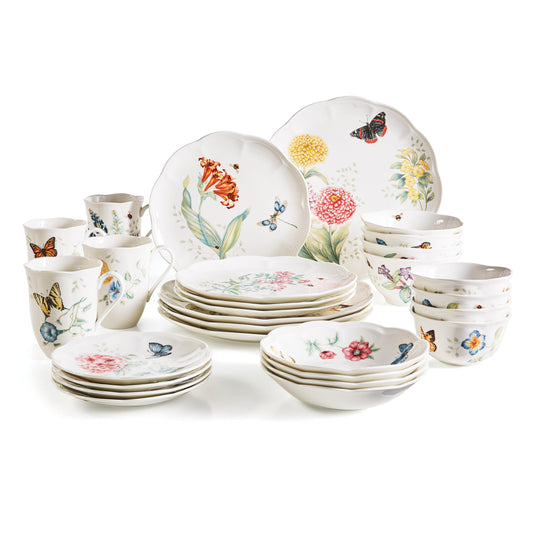 Lenox 865075 Butterfly Meadow 28-Piece Dinnerware Set, White